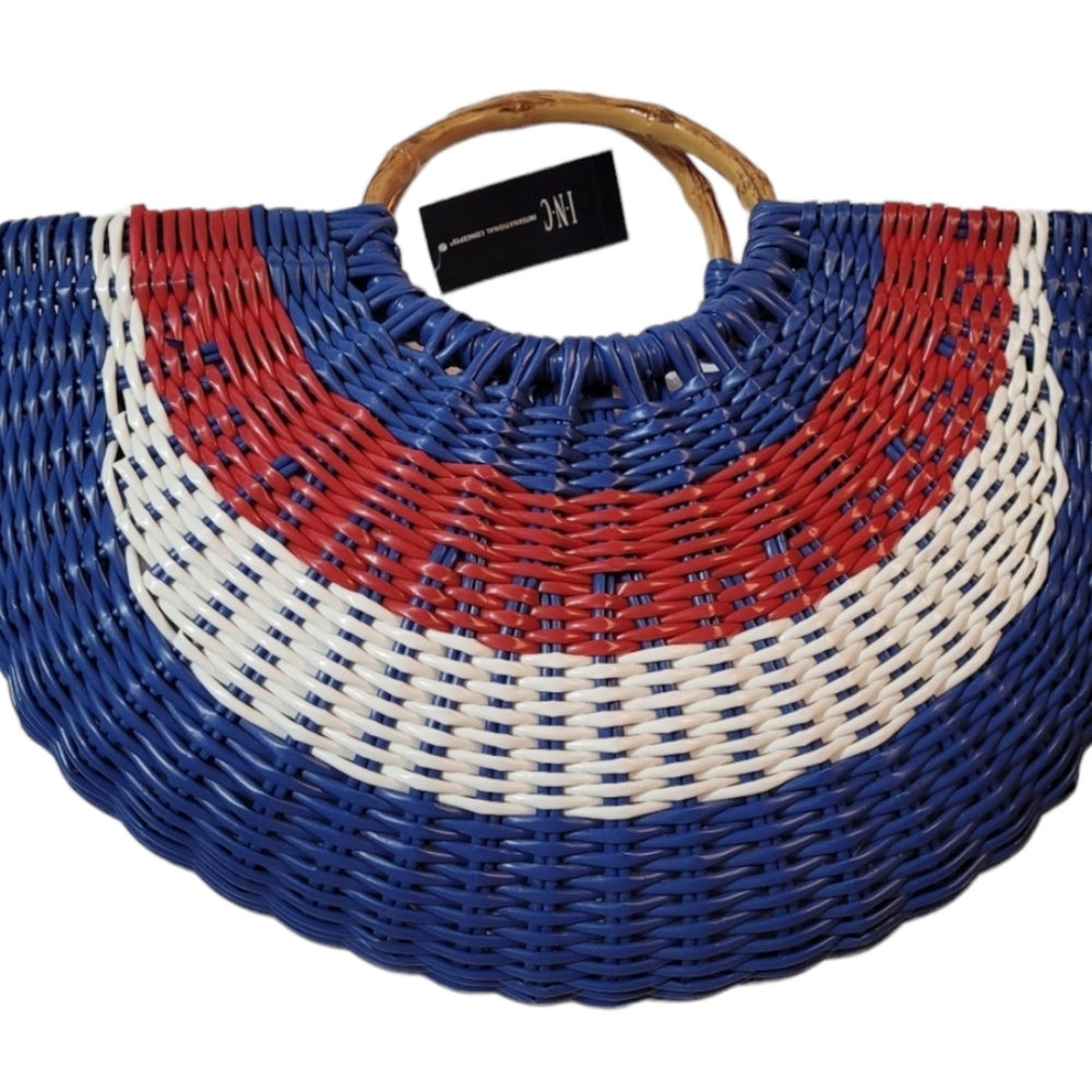 INC Patriotic Flag Straw Tote